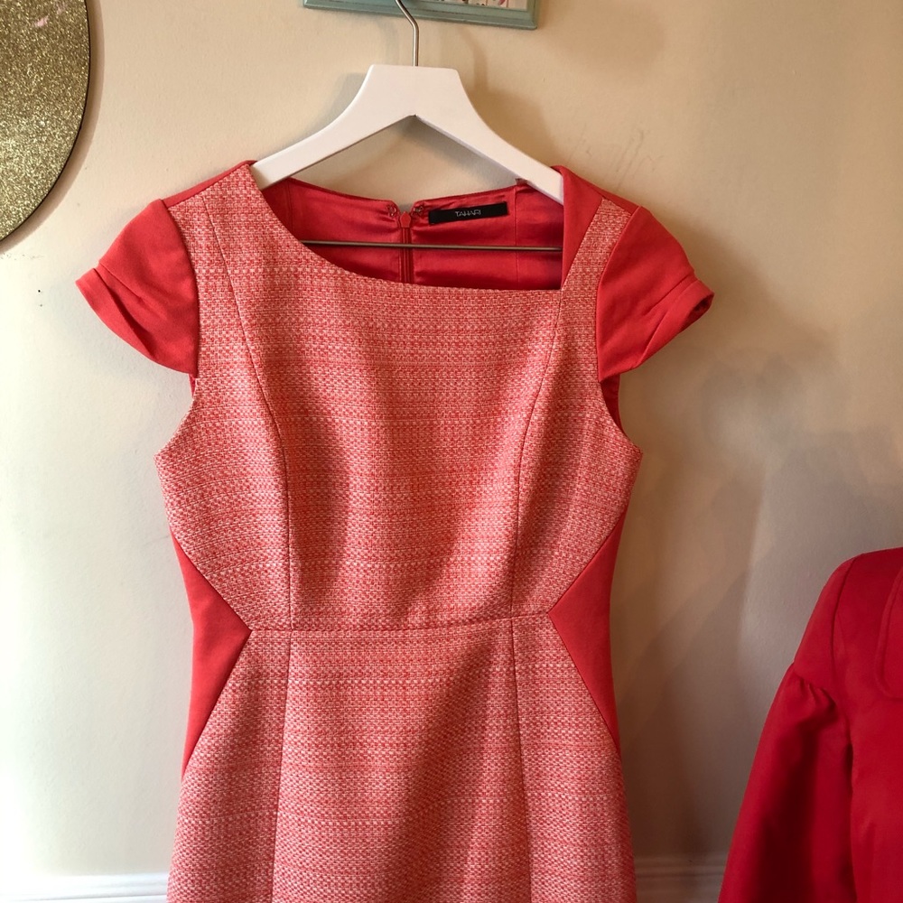 Tahari Coral Pink Textured Fit-and-Flare Dress